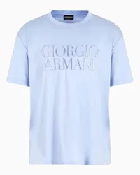 Giorgio Armani OFFICIAL STORE T-shirt Girocollo In Interlock Di Puro Cotone Azzurro