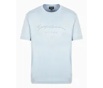 Giorgio Armani OFFICIAL STORE T-shirt In Interlock Di Puro Cotone Con Logo Ricamato Azzurro