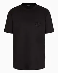 Giorgio Armani OFFICIAL STORE T-shirt Girocollo In Interlock Di Puro Cotone Nero