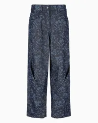 Giorgio Armani OFFICIAL STORE Denim Collection Pantaloni 5 Tasche A Gamba Ampia In Denim Di Cotone, Viscosa E Lurex Con Motivo Floreale Fantasia