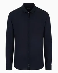 Giorgio Armani OFFICIAL STORE Camicia Con Zip In Cotone Seersucker Blu