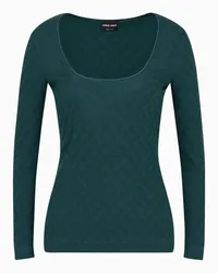 Giorgio Armani OFFICIAL STORE Maglia Girocollo In Jersey Di Viscosa E Cashmere Jacquard Asv Verde