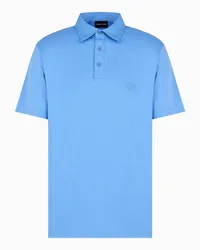 Giorgio Armani OFFICIAL STORE Polo In Interlock Di Puro Cotone Con Logo Ricamato Azzuro