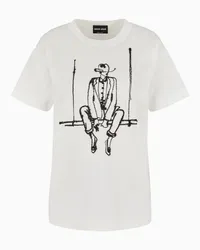 Giorgio Armani OFFICIAL STORE T-shirt Girocollo In Interlock Di Cotone Con Ricamo A Contrasto Fantasia