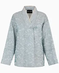 Giorgio Armani OFFICIAL STORE Kimono Corto In Seta Jacquard Con Motivo Floreale Turchese