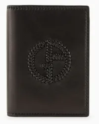 Giorgio Armani OFFICIAL STORE Portafoglio Bifold Verticale In Nappa Con Logo Intrecciato Nero