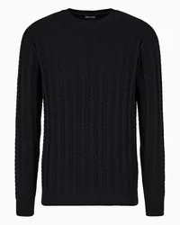 Giorgio Armani OFFICIAL STORE Maglia Girocollo In Cotone, Cashmere E Seta Jacquard Chevron Nero