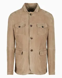 Giorgio Armani OFFICIAL STORE Giacca Sahariana In Pelle Scamosciata Beige