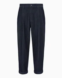 Giorgio Armani OFFICIAL STORE Pantaloni A Una Pince In Denim Di Cotone Chevron Blu