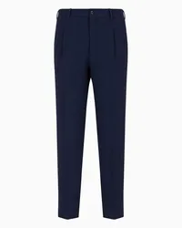 Giorgio Armani OFFICIAL STORE Pantaloni A Due Pinces In Lana Vergine Seersucker Asv Blu