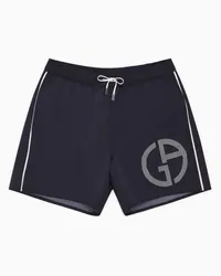 Giorgio Armani OFFICIAL STORE Costume Boxer Con Maxi Logo A Contrasto Blu