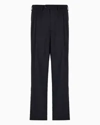 Giorgio Armani OFFICIAL STORE Pantaloni A Due Pinces In Twill Misto Seta Blu