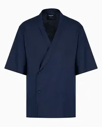 Giorgio Armani OFFICIAL STORE Camicia A Maniche Corte In Seta E Lino Blu