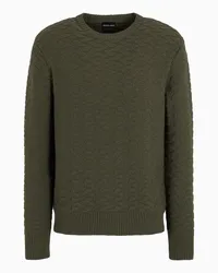 Giorgio Armani OFFICIAL STORE Maglia Girocollo In Misto Lana Vergine Jacquard Verde