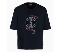 Giorgio Armani OFFICIAL STORE T-shirt Girocollo In Jersey Di Cotone Biologico Blu