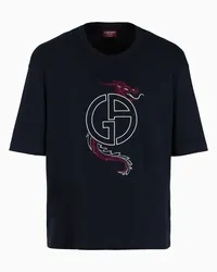 Giorgio Armani OFFICIAL STORE T-shirt Girocollo In Jersey Di Cotone Biologico Blu