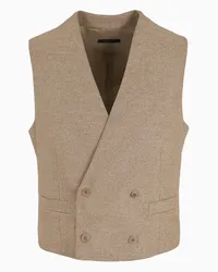 Giorgio Armani OFFICIAL STORE Gilet Doppiopetto In Lana Vergine E Cashmere Effetto Denim Beige