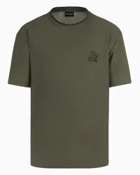 Giorgio Armani OFFICIAL STORE T-shirt Girocollo In Gaufré Tecnico Con Logo Floccato Verde