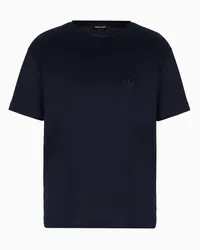 Giorgio Armani OFFICIAL STORE T-shirt In Interlock Di Cotone Con Logo Ricamato Blu