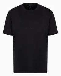 Giorgio Armani OFFICIAL STORE T-shirt In Interlock Di Puro Cotone Con Logo Ricamato Nero