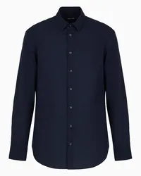 Giorgio Armani OFFICIAL STORE Camicia Regular Fit In Cotone Seersucker Blu