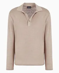 Giorgio Armani OFFICIAL STORE Polo A Maniche Lunghe In Jersey Di Puro Lino Beige