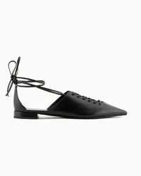 Giorgio Armani OFFICIAL STORE Ballerine In Pelle Con Allacciatura Alla Caviglia Nero