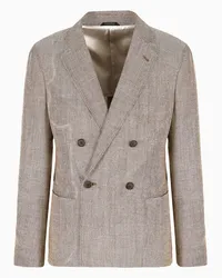 Giorgio Armani OFFICIAL STORE Giacca Linea Upton Doppiopetto In Lana, Seta, Lino E Cashmere Jacquard Damier 01