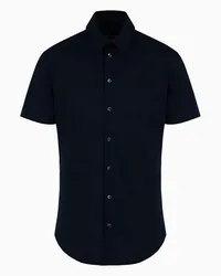 Giorgio Armani OFFICIAL STORE Camicia A Maniche Corte In Jersey Di Cotone Blu