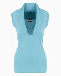 Giorgio Armani OFFICIAL STORE Top A Maniche Corte In Jersey Di Viscosa Crepe Asv Azzurro