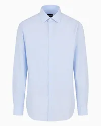 Giorgio Armani OFFICIAL STORE Camicia Regular Fit In Cotone Microarmaturato Azzurro