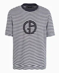 Giorgio Armani OFFICIAL STORE T-shirt Girocollo In Viscosa Stretch Jacquard Chevron Blu