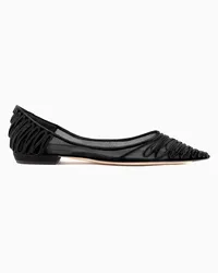 Giorgio Armani OFFICIAL STORE Ballerine In Tulle E Suede Con Ricamo Soutage Nero