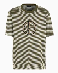 Giorgio Armani OFFICIAL STORE T-shirt Girocollo In Viscosa Stretch Jacquard Chevron Verde