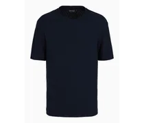 Giorgio Armani OFFICIAL STORE T-shirt Girocollo In Jersey Di Viscosa E Cashmere Jacquard Blu
