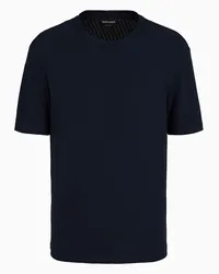 Giorgio Armani OFFICIAL STORE T-shirt Girocollo In Jersey Di Viscosa E Cashmere Jacquard Blu