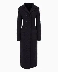 Giorgio Armani OFFICIAL STORE Cappotto Lungo Doppiopetto In Lana Mohair, Seta E Viscosa Jacquard Chevron Nero