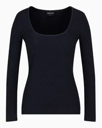 Giorgio Armani OFFICIAL STORE Maglia Girocollo In Jersey Di Viscosa E Cashmere Jacquard Asv Blu