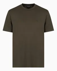 Giorgio Armani OFFICIAL STORE T-shirt In Interlock Di Cotone Con Logo Ricamato Verde