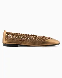 Giorgio Armani OFFICIAL STORE Ballerine In Nappa Laminata Intrecciata Oro