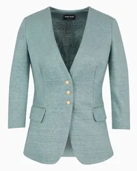 Giorgio Armani OFFICIAL STORE Giacca Monopetto In Jersey Double Di Lino E Viscosa Verde