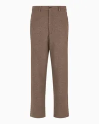 Giorgio Armani OFFICIAL STORE Pantaloni Flat Front In Pile Di Puro Cashmere Mélange Tortora