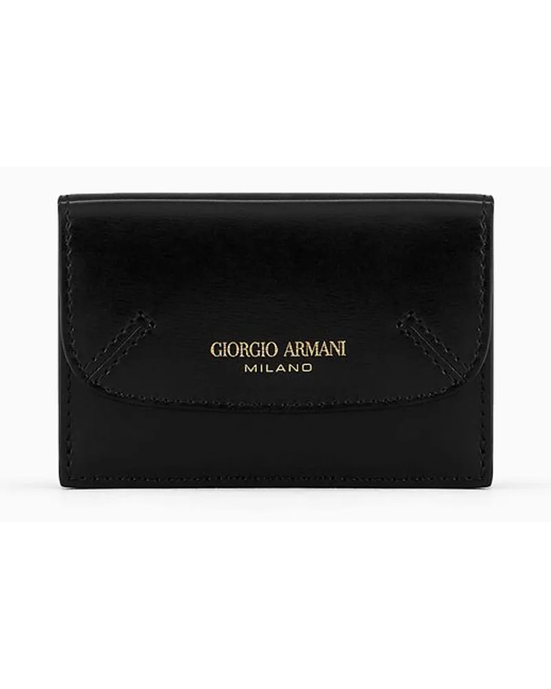 Giorgio Armani OFFICIAL STORE Mini Portafoglio Trifold La Prima In Pelle Palmellata Nero