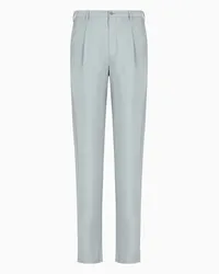 Giorgio Armani OFFICIAL STORE Pantaloni A Due Pinces In Twill Misto Seta Blu