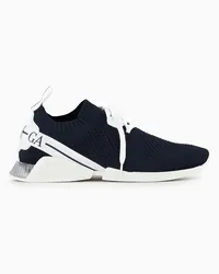 Giorgio Armani OFFICIAL STORE Sneakers In Maglia Con Dettagli In Pelle Blu