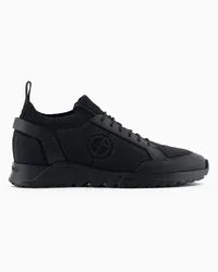 Giorgio Armani OFFICIAL STORE Sneakers In Maglia E Pelle Nero