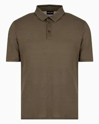 Giorgio Armani OFFICIAL STORE Polo A Maniche Corte In Jersey Di Puro Lino Militare