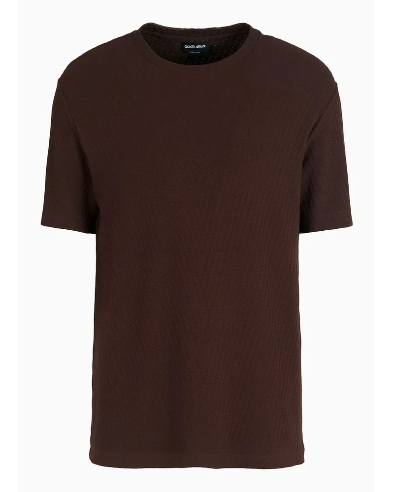 Giorgio Armani OFFICIAL STORE T-shirt Girocollo In Jersey Di Viscosa E Cashmere Jacquard Marrone