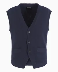 Giorgio Armani OFFICIAL STORE Gilet Monopetto In Maglia Di Cashmere Blu