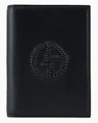 Giorgio Armani OFFICIAL STORE Porta Passaporto Bifold In Pelle Con Logo Ricamato Nero